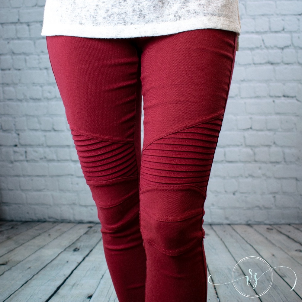 Burgundy Plus Size Moto Jeggings - 2X
